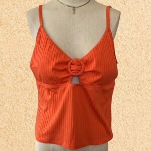 Women’s Orange Ribbed Swim Top with Button Front and Cut Out